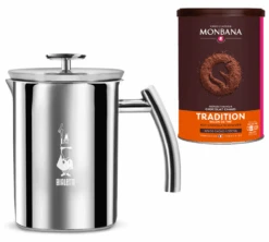 Pack Mousseur à Lait En Acier 33 Cl Bialetti + Chocolat En Poudre Tradition Monbana
