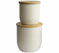 Boîte De Conservation - En Bambou Et Métal Crème 2.3L - PEBBLY -Meilleur Café Machines Magasin boites 2 contenances 1