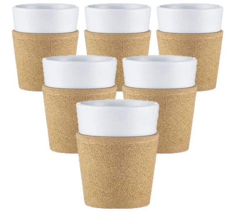 6 Tasses Bistro 30 Cl - Porcelaine Blanche Et Liège - BODUM 3 6 Tasses Bistro 30 Cl - Porcelaine Blanche Et Liège - BODUM