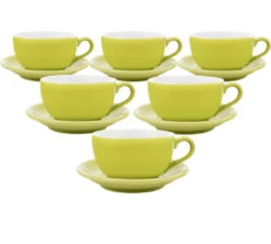 6 Tasses Et Sous Tasses Latte Bowl Origami 25 Cl - Vert