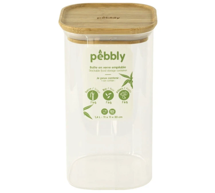 Boîte De Conservation Carrée - En Verre Et Bambou 1.4L - PEBBLY 3 Boîte De Conservation Carrée - En Verre Et Bambou 1.4L - PEBBLY