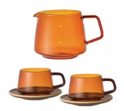 Carafe + Lot De 2 Tasses Et Sous Tasses - KINTO - 27 Cl Ambre